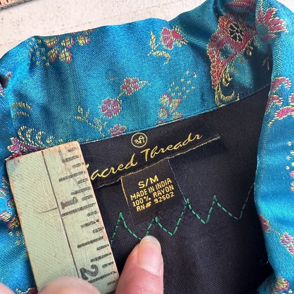 Sacred Threads Black Patchwork Shirt & Pants Set Medium NWT Rayon Art to Wear - Picture 6 of 16